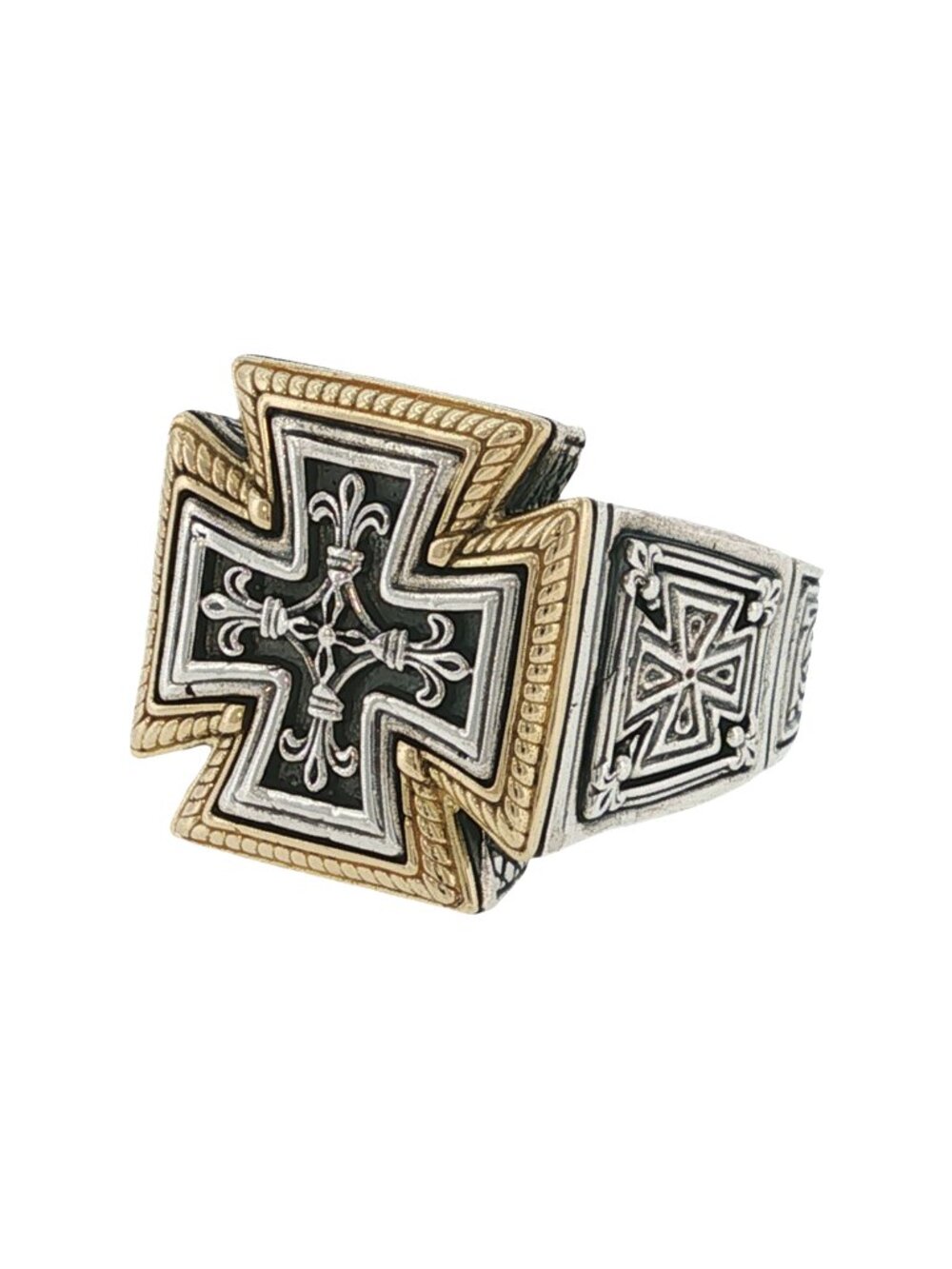 KONSTANTINO 925 Sterling Silver & 18K Gold Zeus Cross Ring Size 11